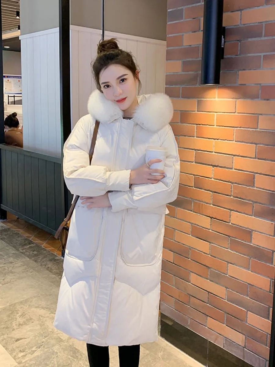 

2025 Winter Thickened Cotton Jacket Women's Knee-Length Oversized down Cotton Coat Korean Style Mid-Length Coat