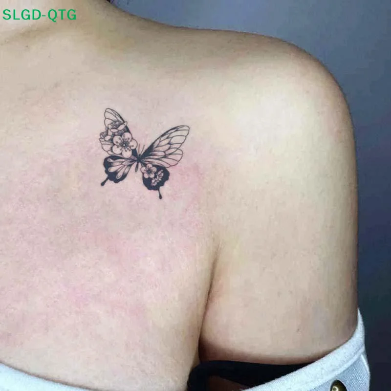 Hot 6Pcs Realistic Black Butterfly Temporary Tattoo Sticker, Applicable For Finger, Wrist, Shoulder, Neck, Collarbone And Body