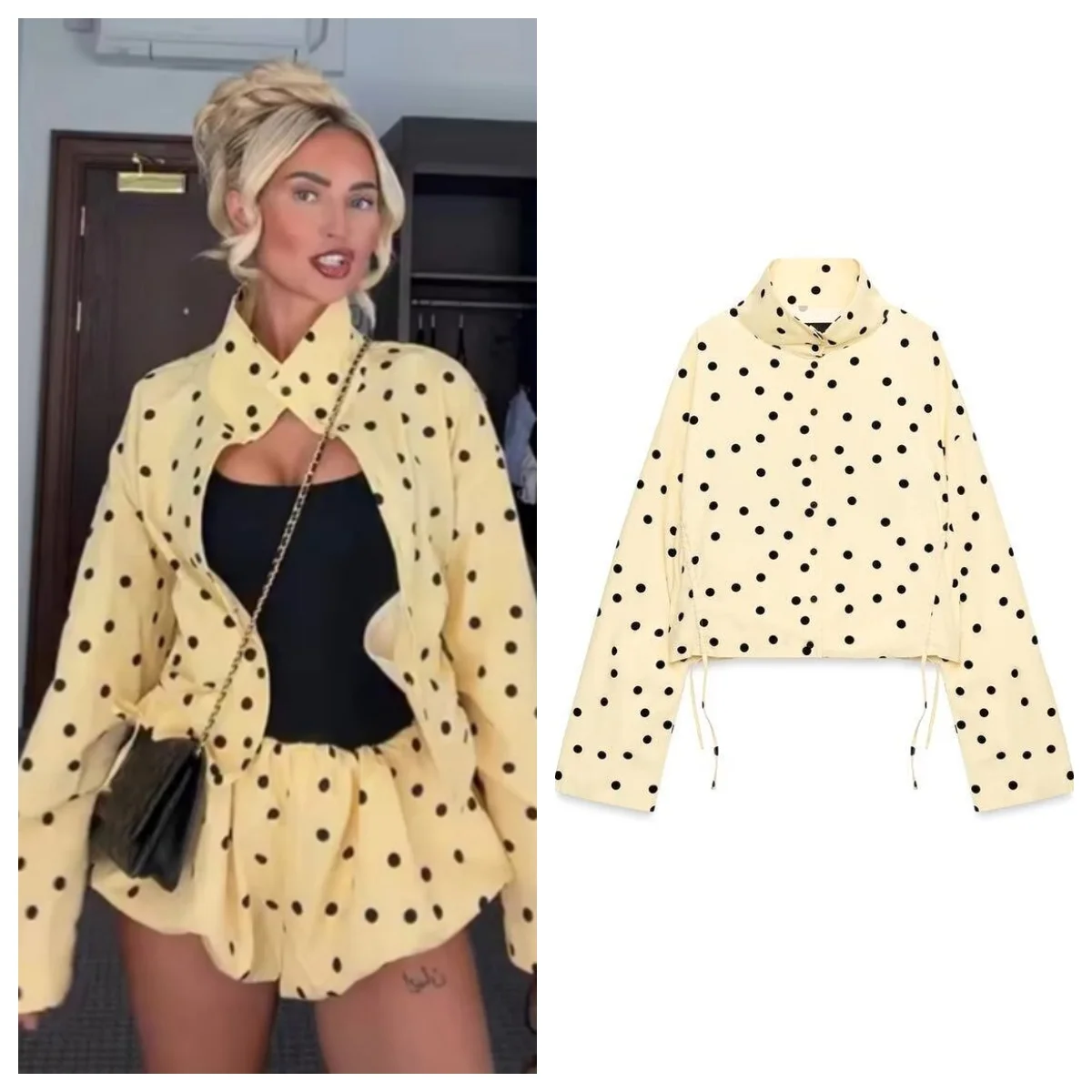 Women's Jacket 2026 Summer  Fashion Elegant Street Polka Dot Long Sleeve Pleated High Neck Highlight Personalized Women's coat