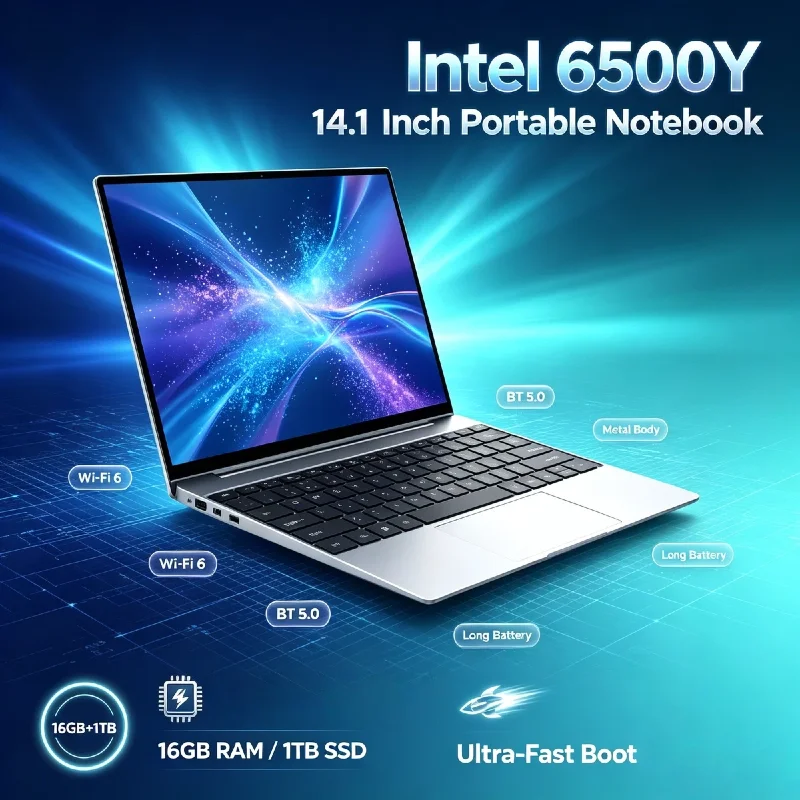 Intel 6500Y 14.1 Inch Ultra Light Notebook 2C4T 1.1GHz 3.4GHz Turbo 32GB DDR4 2TB PCIe SSD 5000mAh Backlit Fingerprint V30 Max