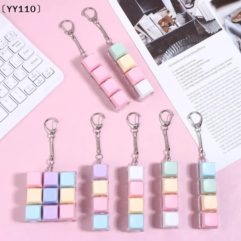 New DIY Keyboard Fidget Keychain Keycap Relief Stress Clicker Toy Pass The Time 4/9 Keys Pinch Toy Kids Stress Relief Toy〔YY110〕