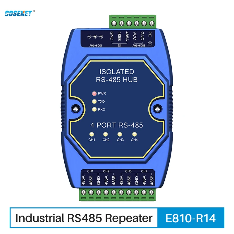 

4 Ways RS485 Repeater Industrial Grade CDSENET E810-R14 Power Signal Isolation ESD Protection DC 9-40V Rail Mounting High Speed