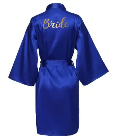 Silk Satin Robes Bridesmaid Bride Robes Bridesmaid Robes Wedding Long Robe Bathrobe Gold Print Royal Blue Robe