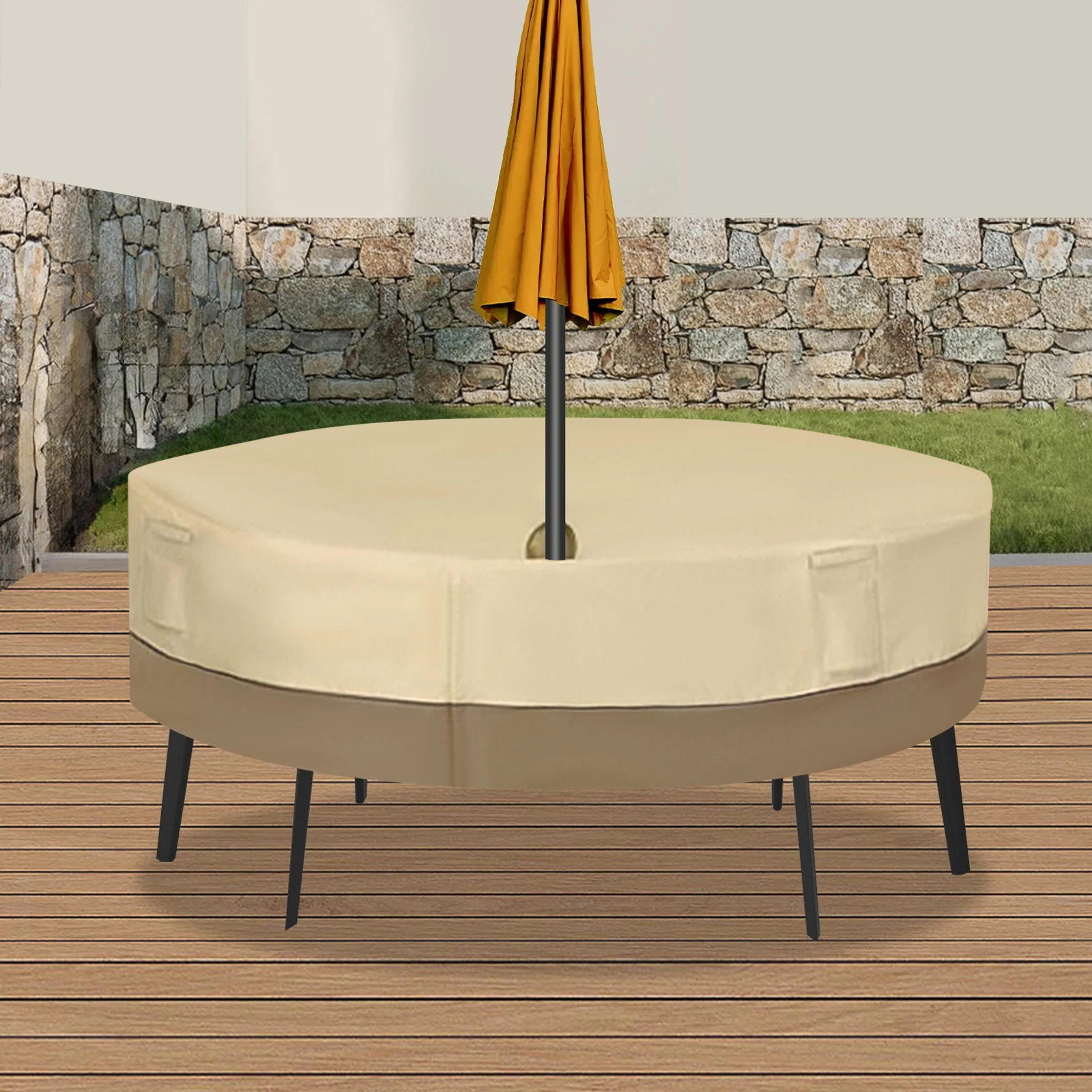 

Бежевый 190T посеребренный круглый чехол для стола и стула 240x60 см, водонепроницаемый чехол для дивана, пылезащитный чехол с сумкой для хранения