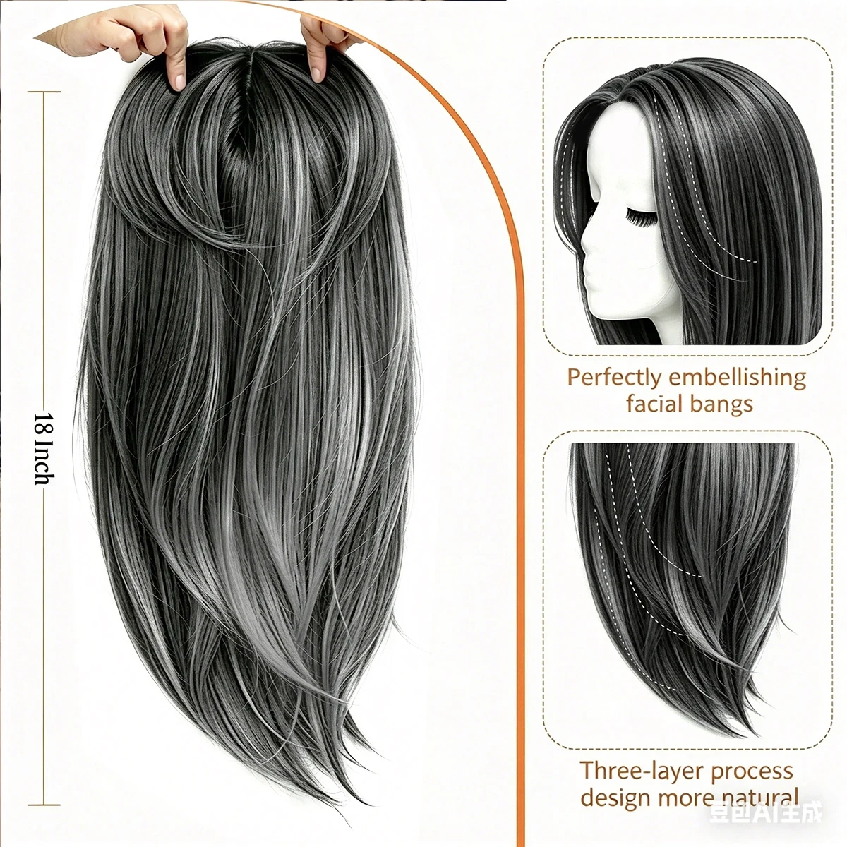 18in Clip in Synthetic Hair Topper with Bangs for Women,lightly Curled Ends Wiglets Synthetic Fiber Pieces for Women
