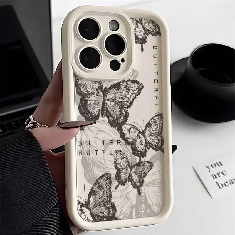 Art Oil Butterfly Painting Phone Case for iPhone 15 Pro Max 11 13 12 14 plus XS X XR 7 8 SE Soft Shockproof protection Cover