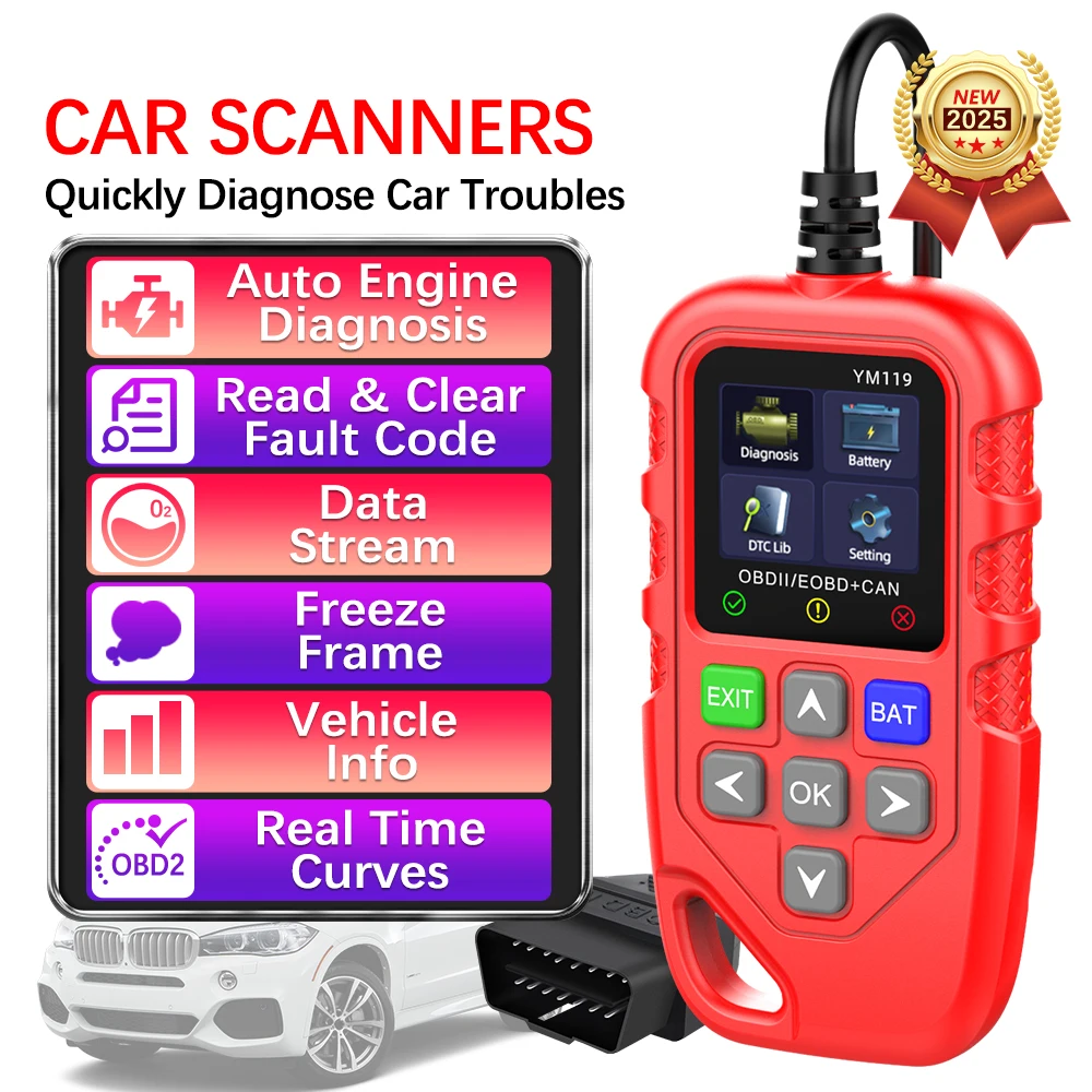 

Диагностический сканер OBDII, считыватель кодов с поддержкой разных языков, YM119