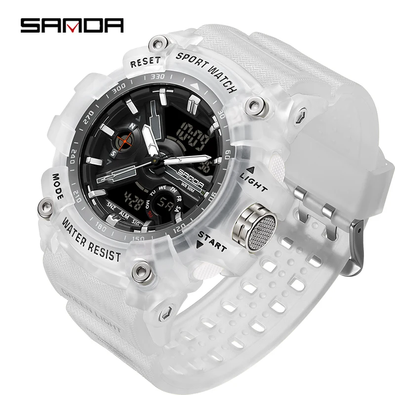 SANDA Top Brand Military Sports Watch Men Waterproof Alarm Clock Light Analog Digital Male G style Student Quartz Wristwatches