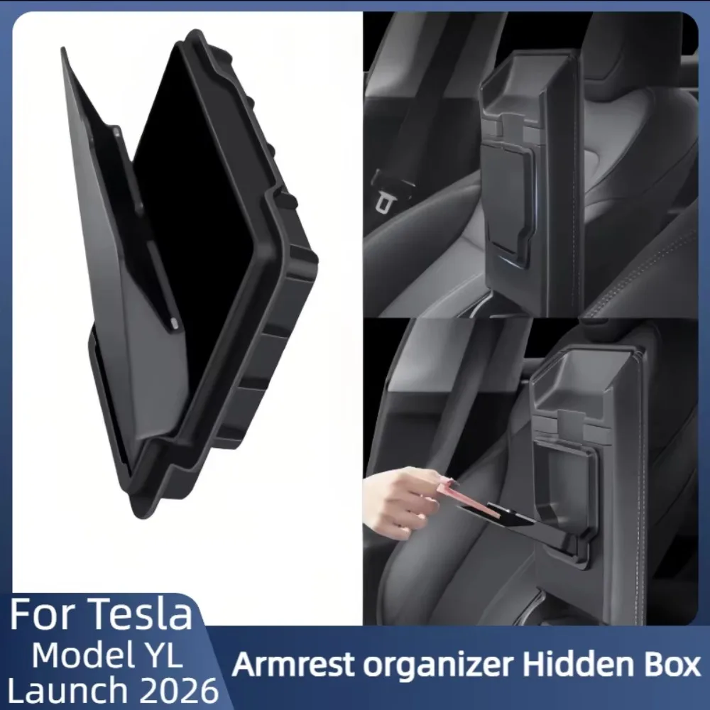 3PCS For Tesla Model 3/Y/YL Magnetic Center Console Armrest Storage Box – Privacy Hidden Organizer Tray, Anti-Fly Magnetic Cover