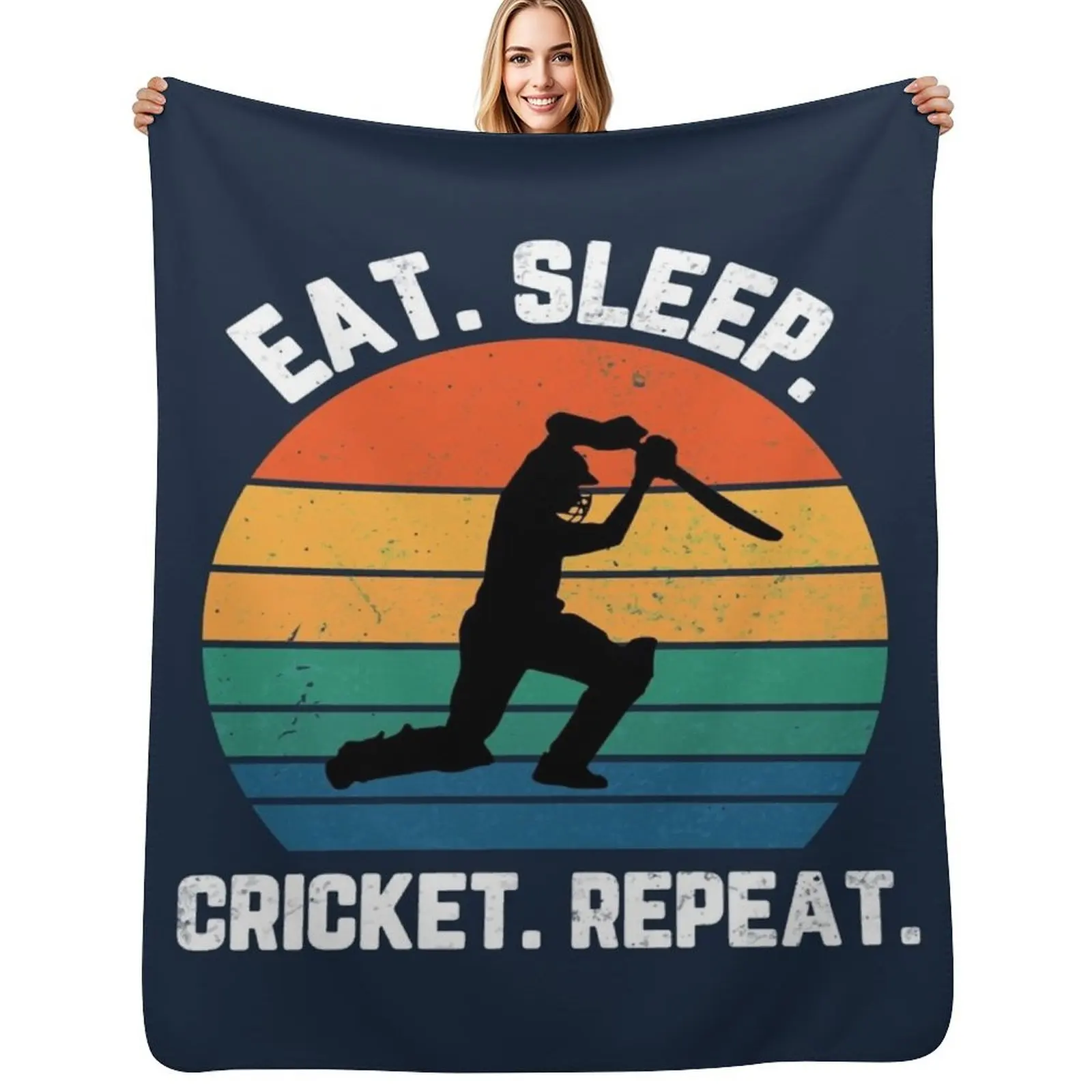 

Eat Sleep Cricket Repeat Sunset White Text Throw Blanket Long Lasting Soft Plush Blanket for Daily Use