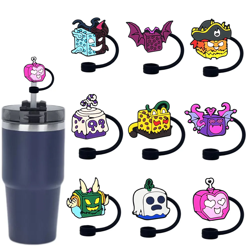 

1-9pcs Anime Straw Cover Cap Cartoon 10MM Silicone Straw Plug Reusable Stanley Cup Accessories Straw Cap Charms Pendant