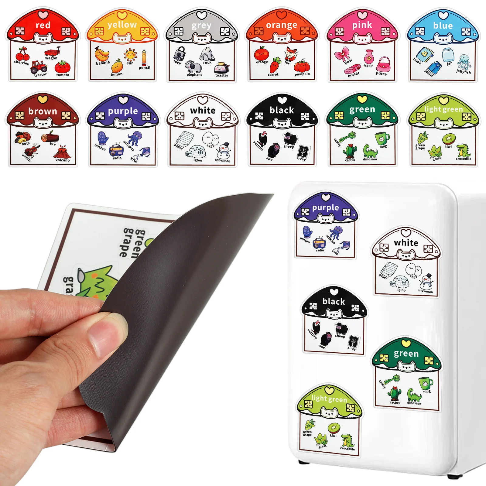 12Pcs Colorful Refrigerator Magnets Early Educational Magnetic Color Sorting Set Matching Color Shape Activity Sorting Game
