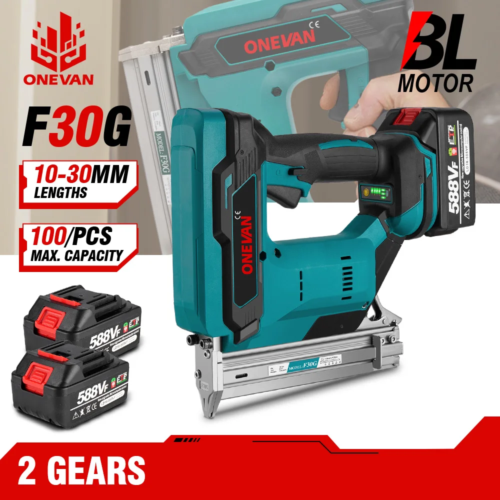 ONEVAN-pistola de clavos eléctrica F30G, grapadora, grapadora, grapadora de muebles, herramienta eléctrica para Pin de batería Makita de 18V