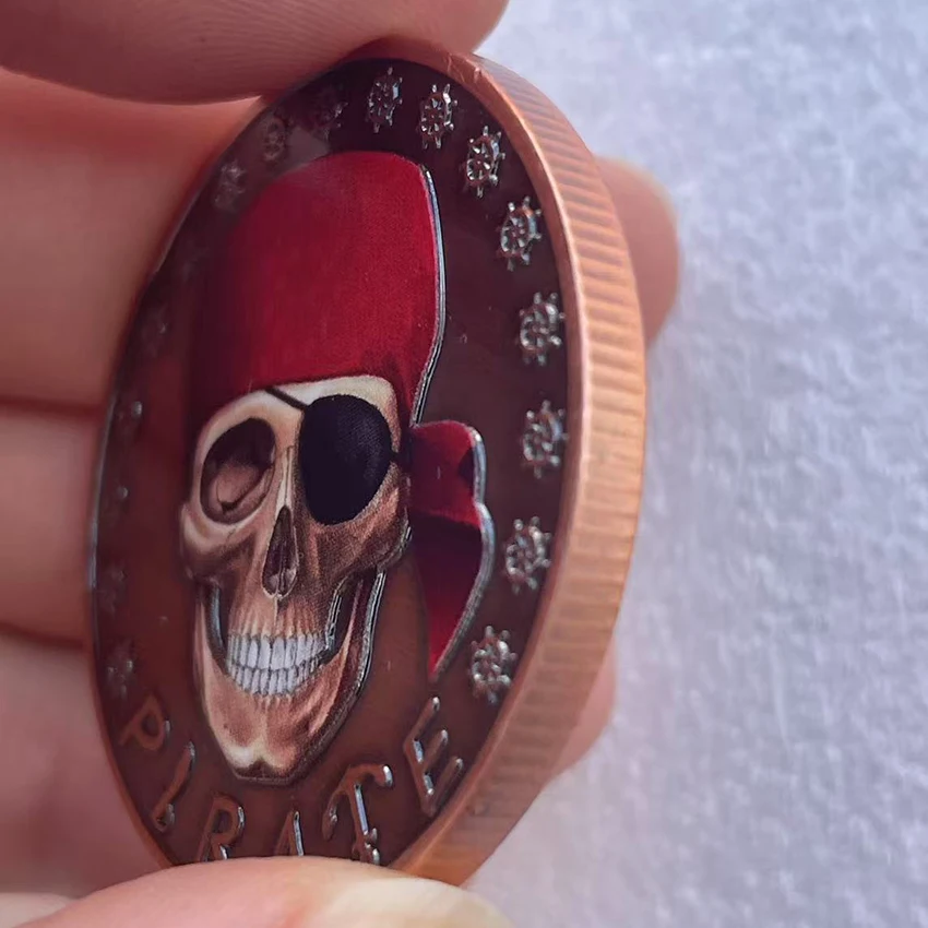 اسبانيا أوغسطين هيرمان عملة تذكارية تذكارية القراصنة الجمجمة العلم عملة السفينة تذكارية