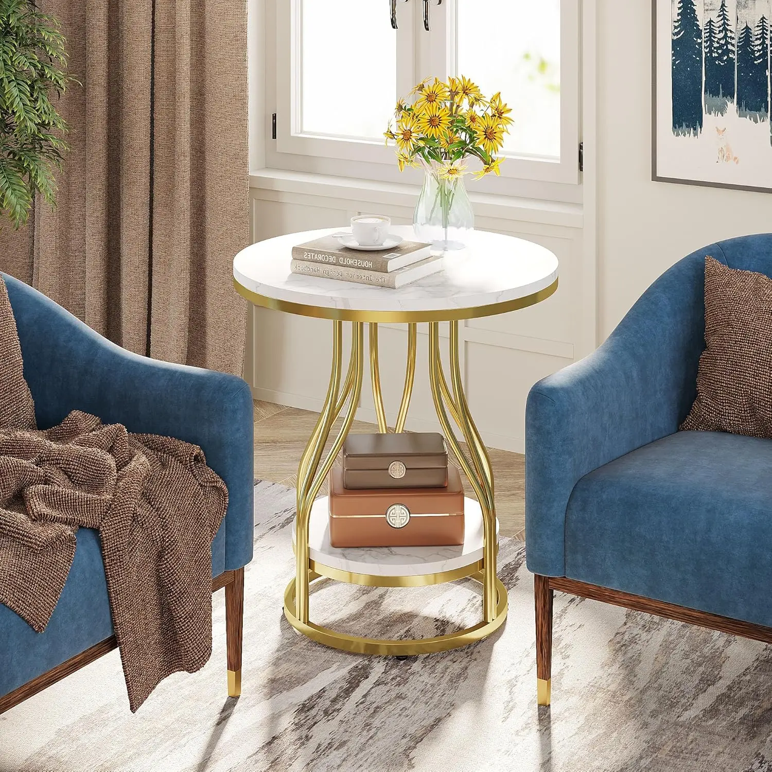 

Round Side End Table 2-Tier End Tables Modern Bedside Table Small Chirside Tables With Storage For Couch Side, Nightstand With