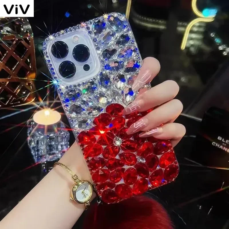 Luxury Gemstone Bling Rhinestone Fur Hairball Phone Case For Samsung GalaxyA50 A22 A32 A52 A71 A72 A73 A53 A33 A74 A54 A34 Cover