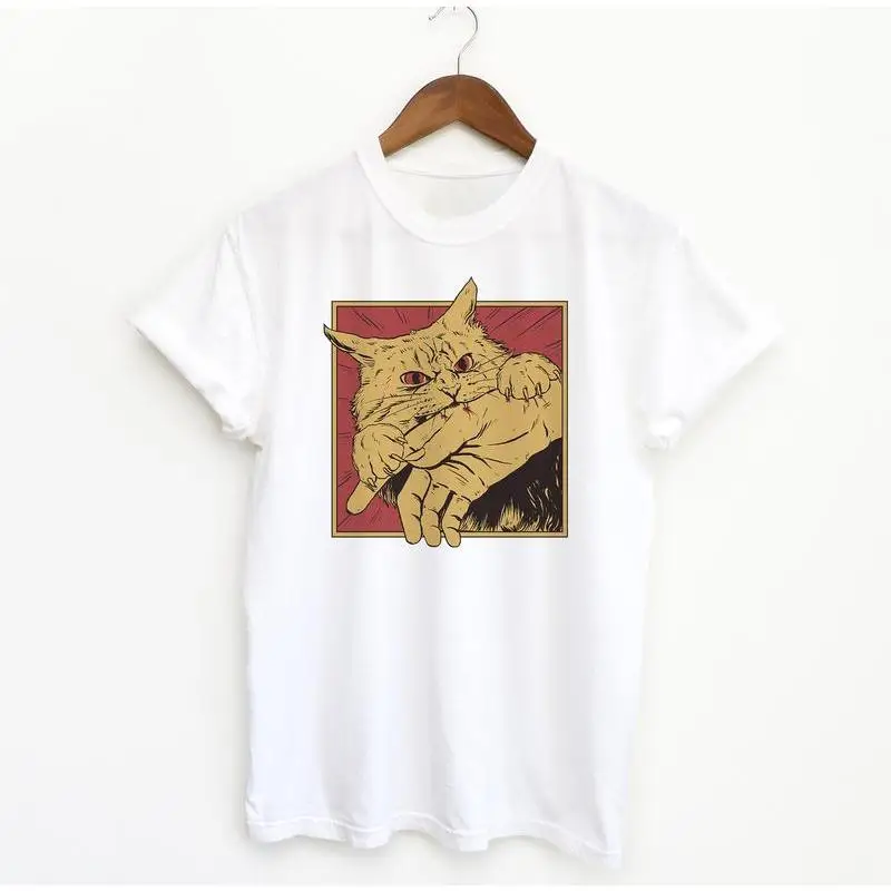 

Retro Gothic Cat Graphic T-Shirt Unisex Oversized Cotton Tee Vintage Punk Style for Streetwear or Party Outfit S-3XL