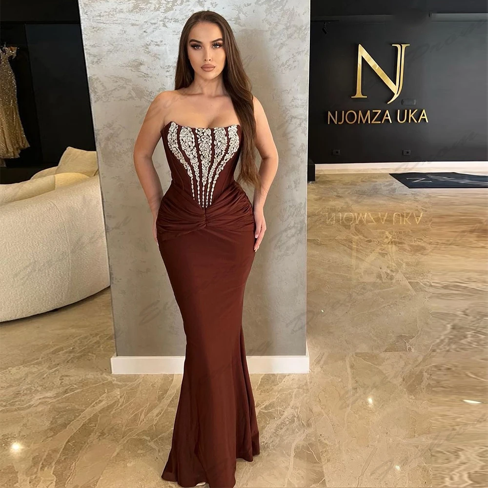 Vintage Long Evening Dresses Sparkling Beading Female Sexy Backless Mermaid Off Shoulder Sleeveless Elegant Party Prom Gowns