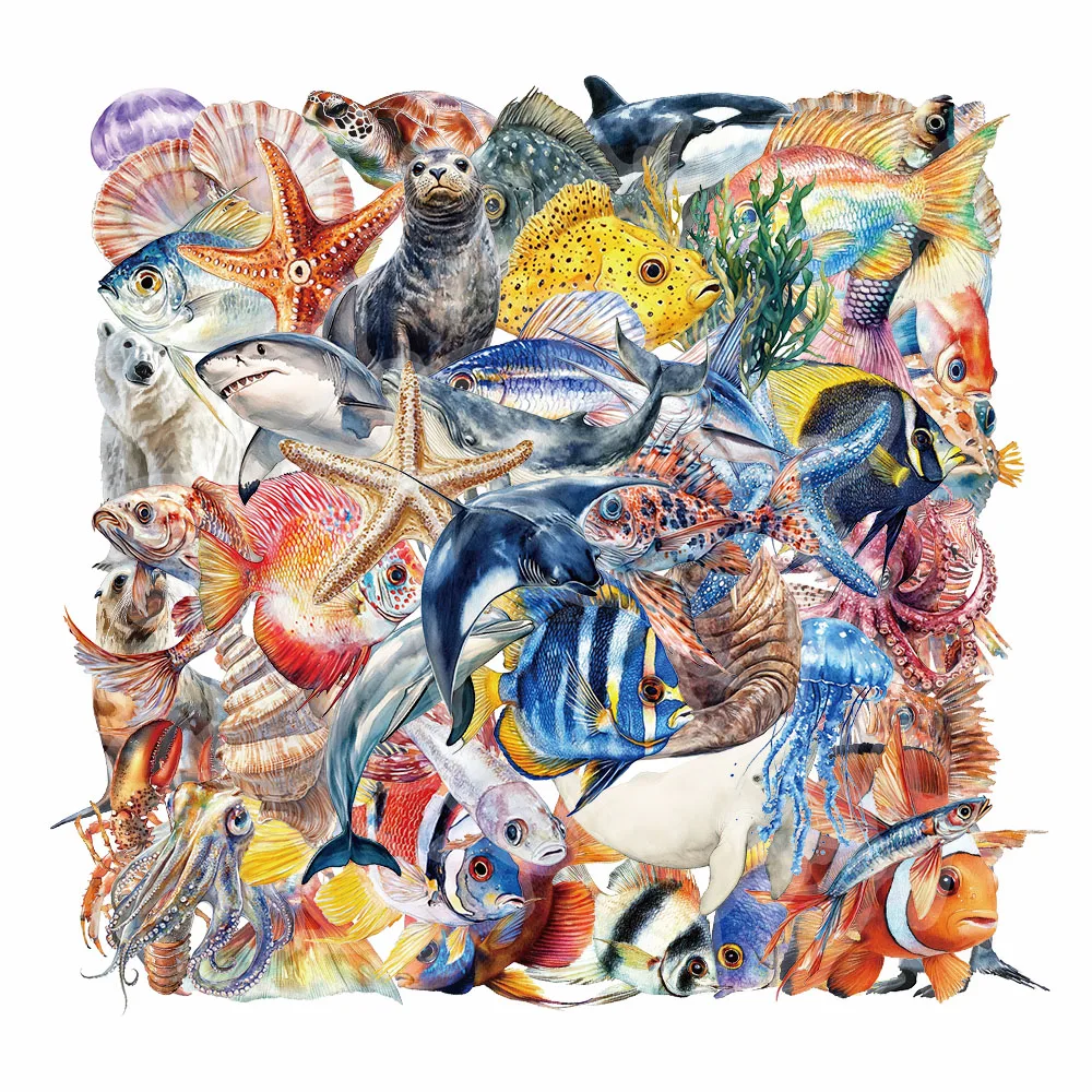 50PCS Marine Life Decorative Stickers Handbooks Personalized Computer Phone Cases Stickers Garden Series Waterproof Stickers