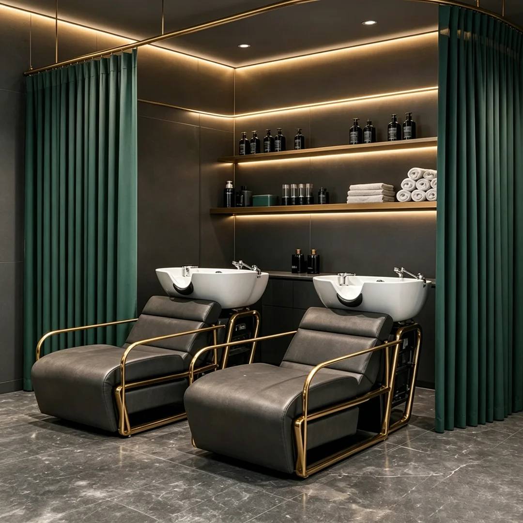 Vintage High-end Hair Salon Full Workstation Customization: Dark Green Gilded Frame Hair Mirror Table