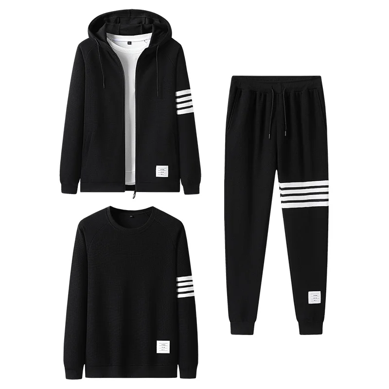 

Hi-Q Men's Tracksuit Hooded Men's Sets Waffle 3-piece Sets Including Cardigan,T-shirt and Sweatpants (Excluding Undershirt)