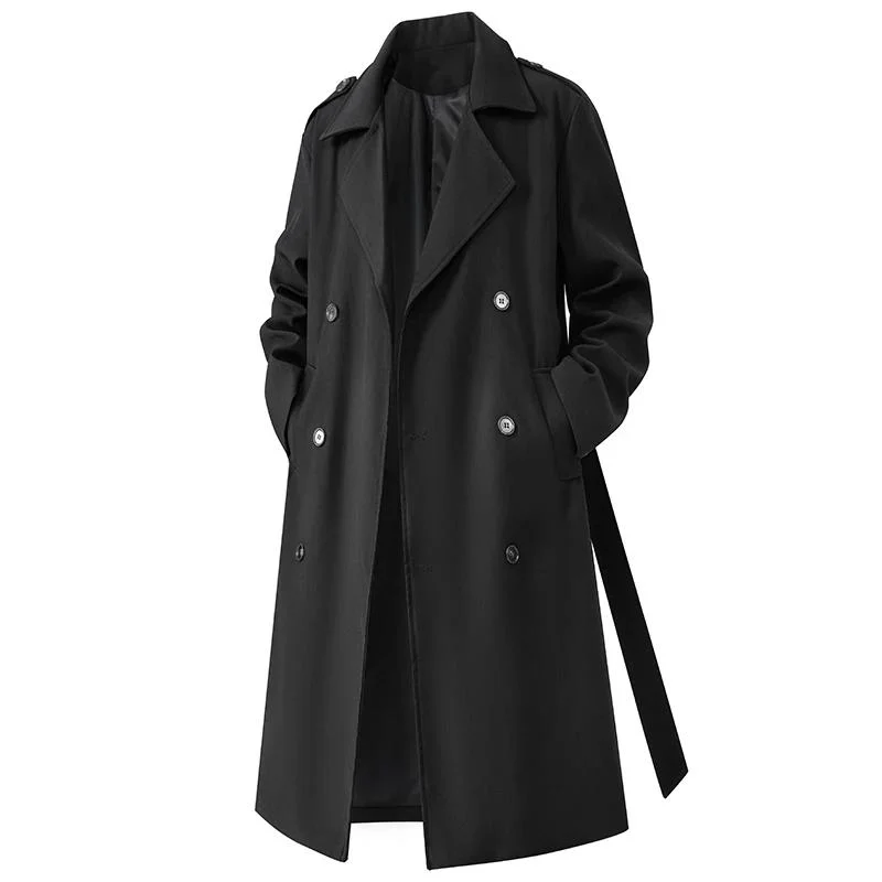 Korean Style Mid Length Windbreaker Men's Suit Collar Long Sleeve Double Breasted Trench Jacket 2026 Spring New 220N0