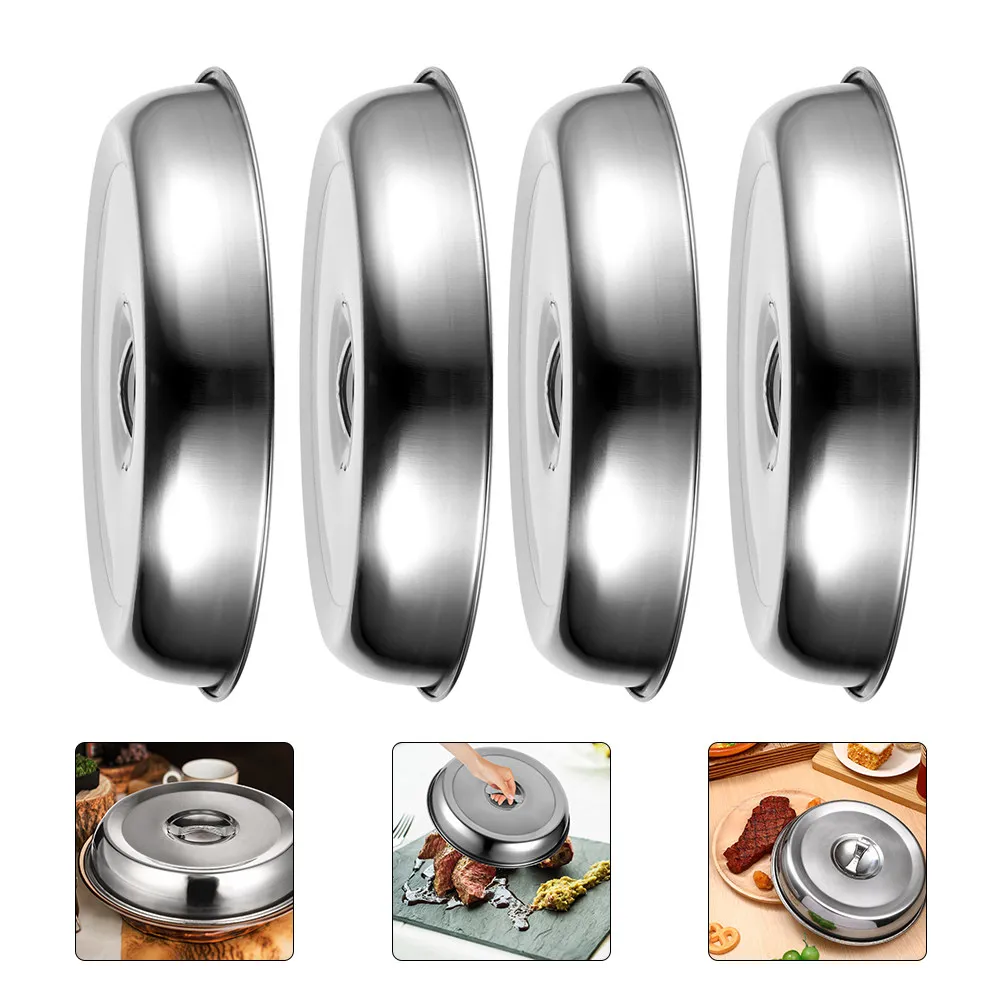 

2Pcs Stainless Steel Food Dome Cover Round Steak Lid with Ergonomic Handle for Kitchen Bbq Restaurant Home Use Oil-Proof Heat