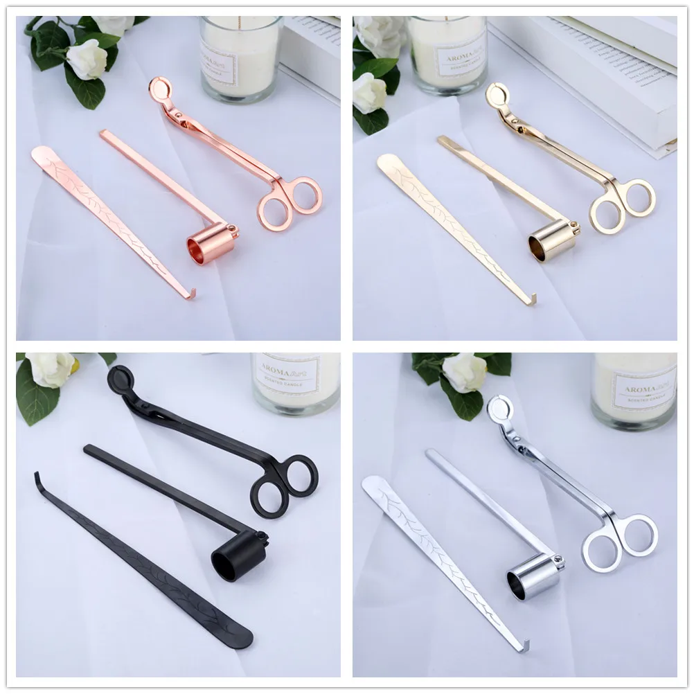 3 stücke/1kit Kerze Pflege Werkzeuge Set Edelstahl Docht Trimmer Dipper Snuffer Schere Gold Splitter Schwarz Luxus Decor geschenk Box
