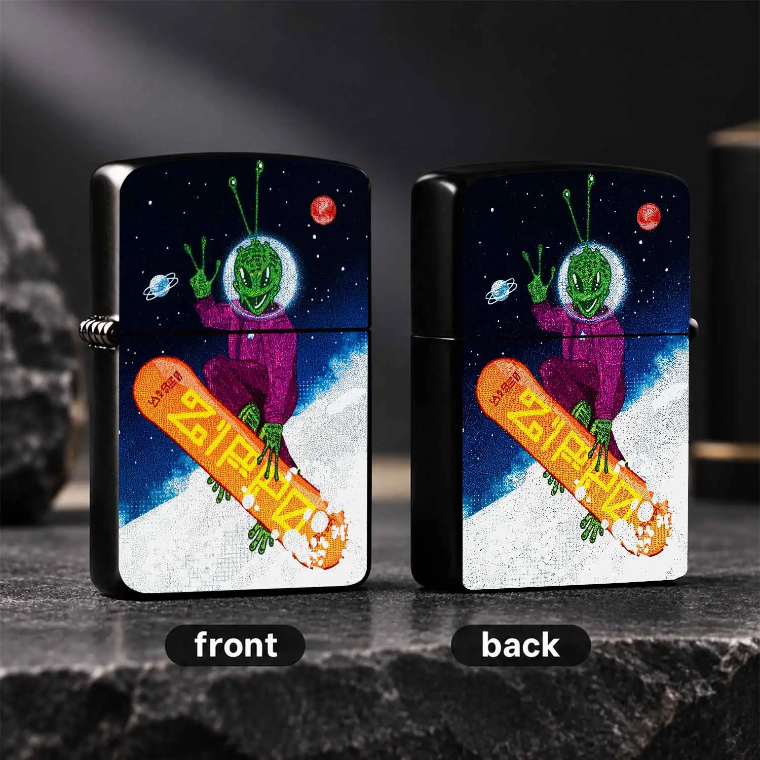 Fun Alien Snowboarding In Space Themed Lighter, Trendy Interstellar Exploration Style Portable Igniter, Cool Unique Cosmic Vibe Accessory, Multi-Scene Practical Carry Item, Novel Exquisite Gift For Friends And Hobbyist A Humorous And Intere