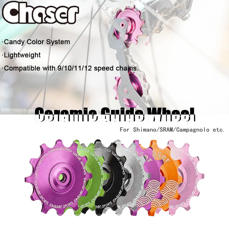 Candy Color Road MTB Rear Shift Rear Dial Ceramic Guide Wheel Lightweight Compatible with 9-12 Speed Chain For Shimano/SRAM/CP