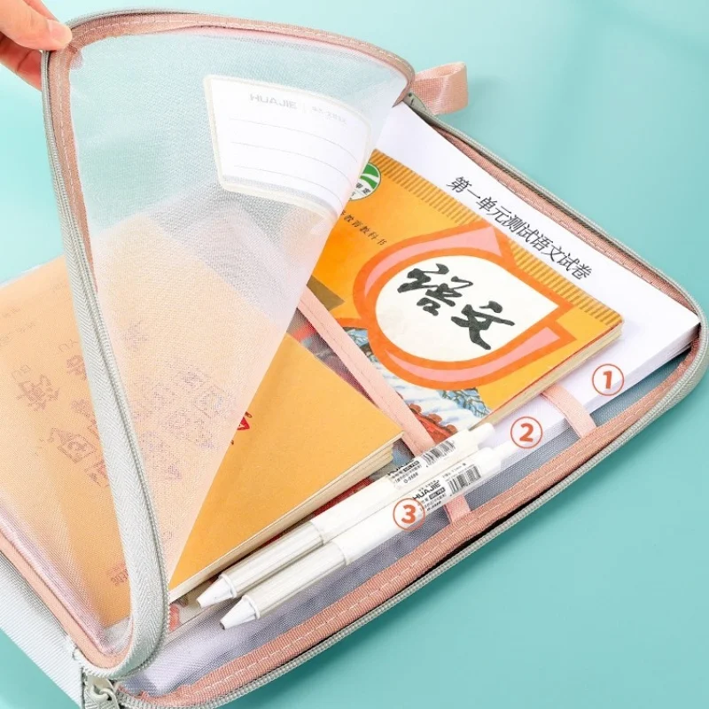 A4 Double-layer Nylon Mesh Sorting Bag Transparent Student Test Paper Bag Document Bag Book Storage Bag Student Stationery