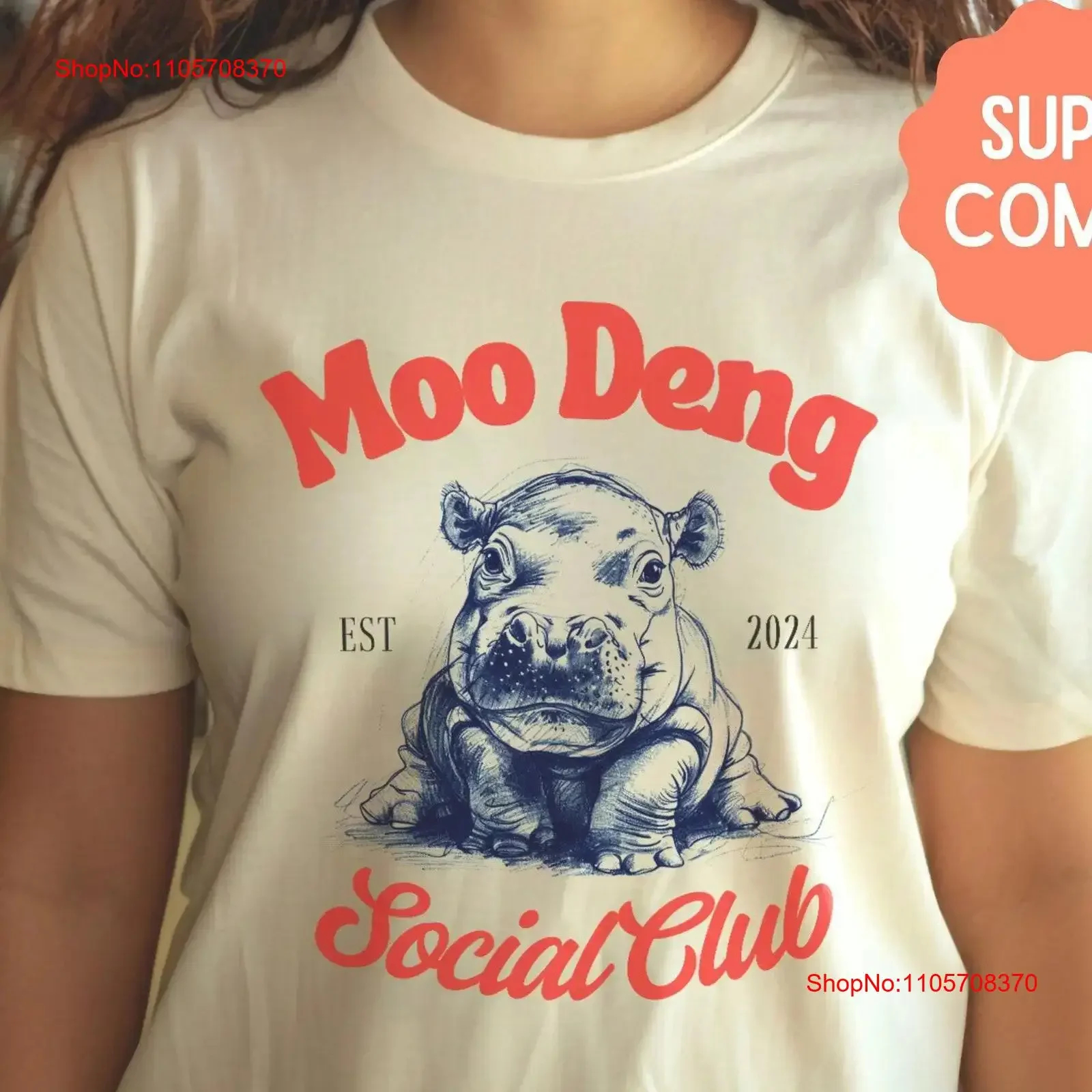 Cute Moo Deng Bouncing Pork T Shirt Animal Lover Social Club Est 2024 Hippopotamus For Her vintage Washed Stylish Breathable