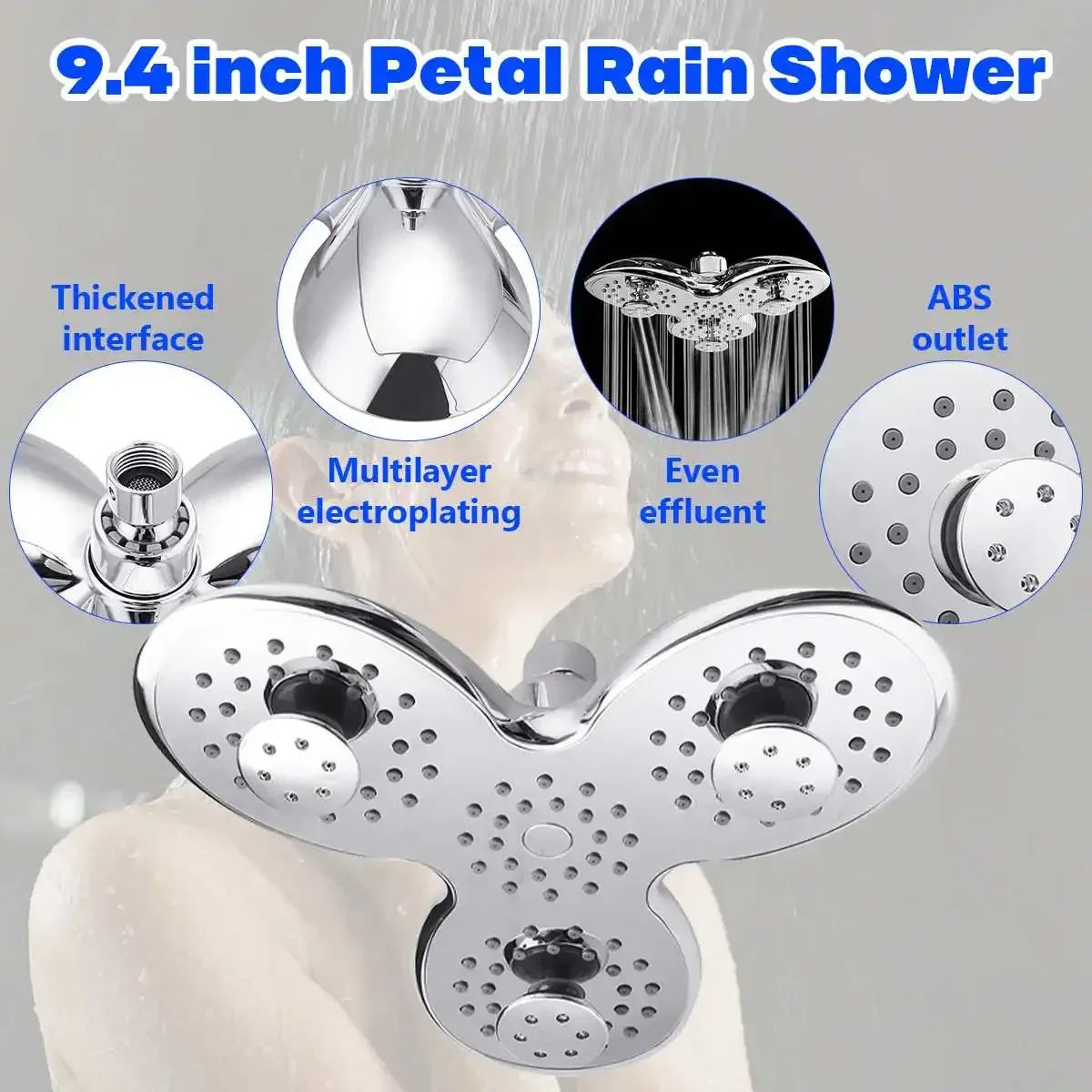 3 Functions 10 Inch ABS Bathroom Shower Head Petal Shape Bathroom Top Shower Head Rainfall Jetting Shower SPA Shower Head