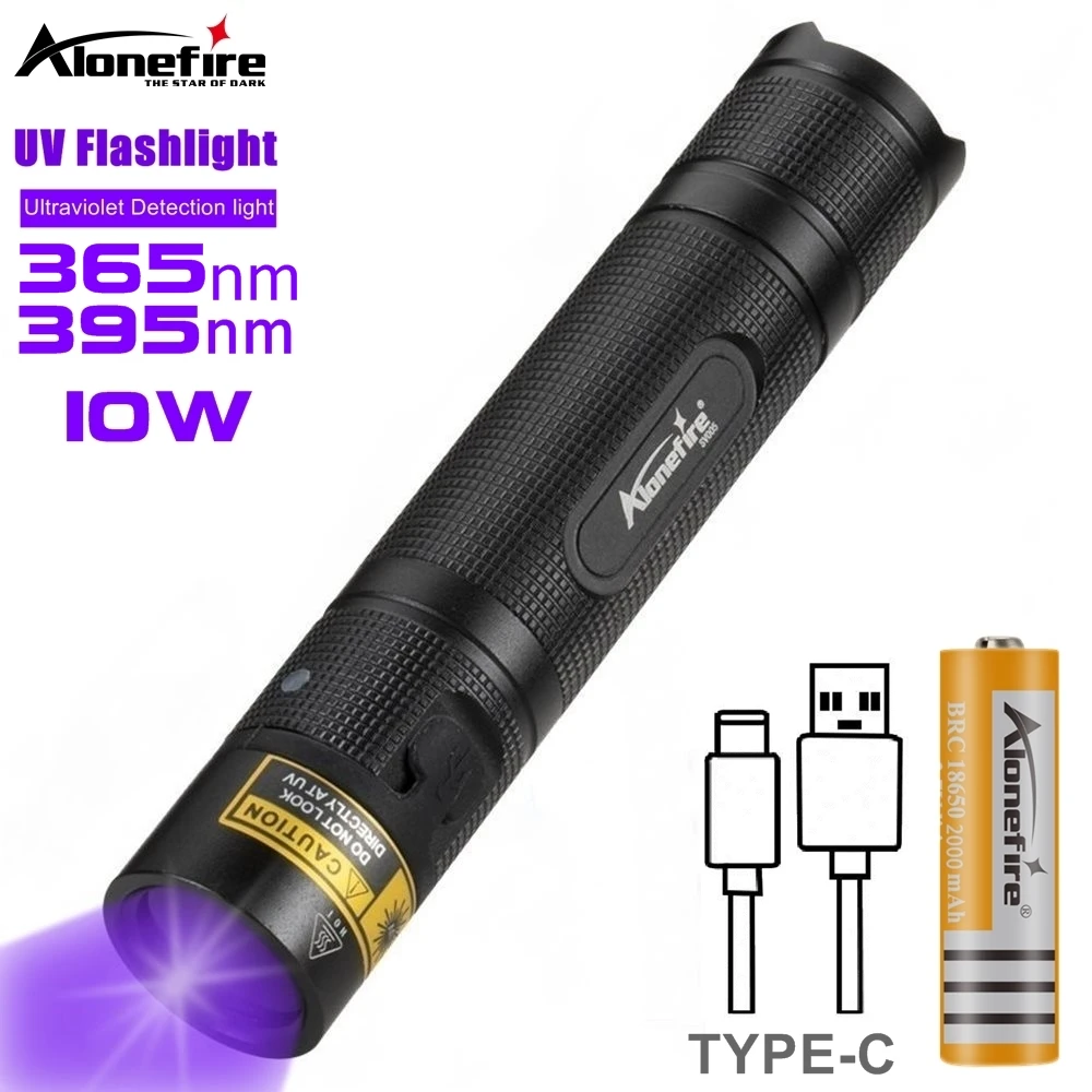 Latarka UV 10W 365/405nm, ładowana przez USB, ultrafioletowa lampa do wykrywania moczu zwierząt, grzybicy kocich, pieniędzy, rud, skorpionów.