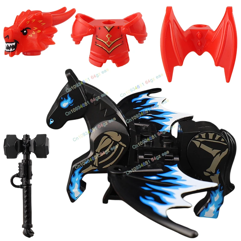QQ04-666 War Horse Mounts MOC Dragon Knight Action Figure Building Blocks Accessories Creative Models Kids Toys Birthday Gifts