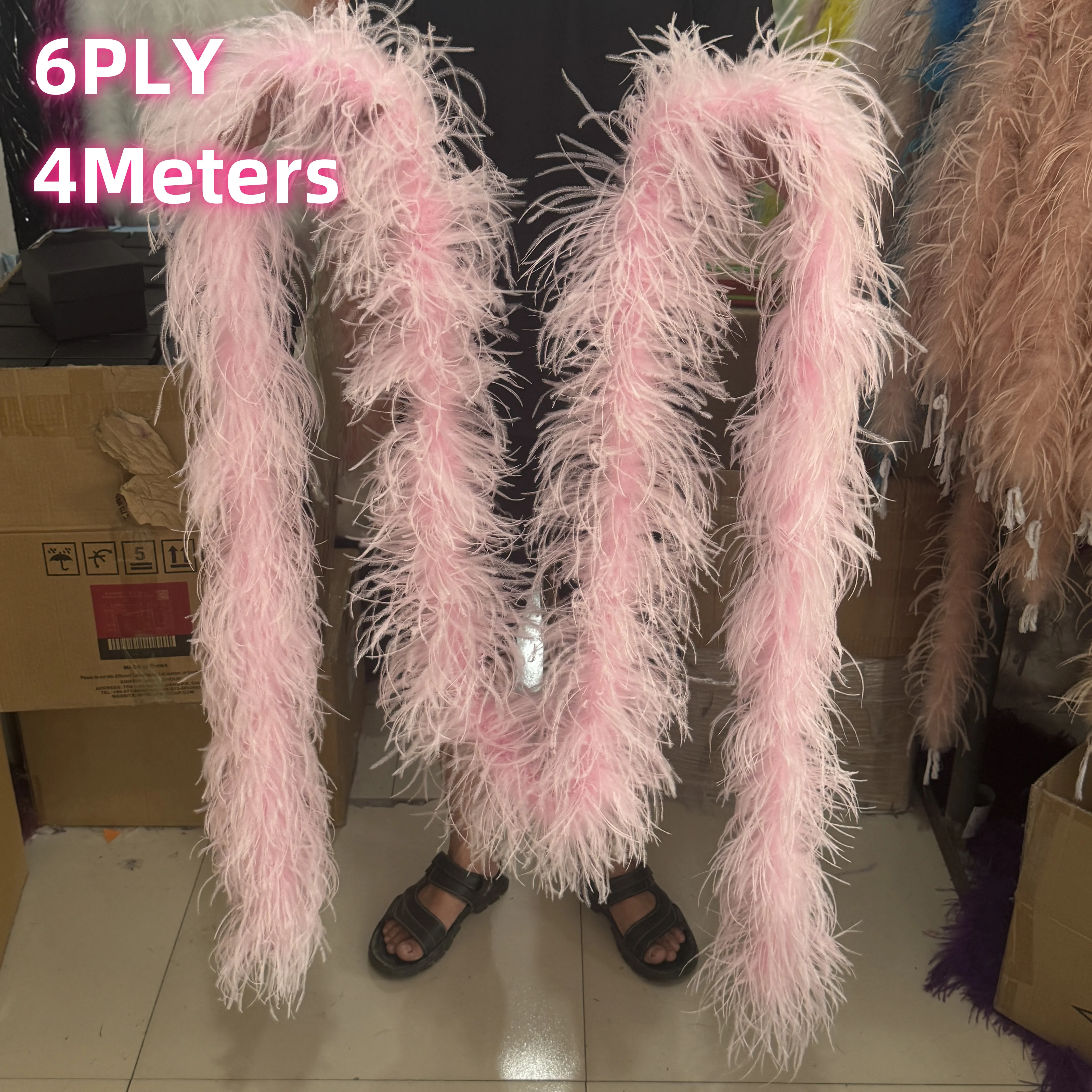 2M 3M 4M Long Natural Ostrich Feather Boa 6 10Ply Ribbon Plumas Decoration Shawl for Costume Clothing Sewing Accessory