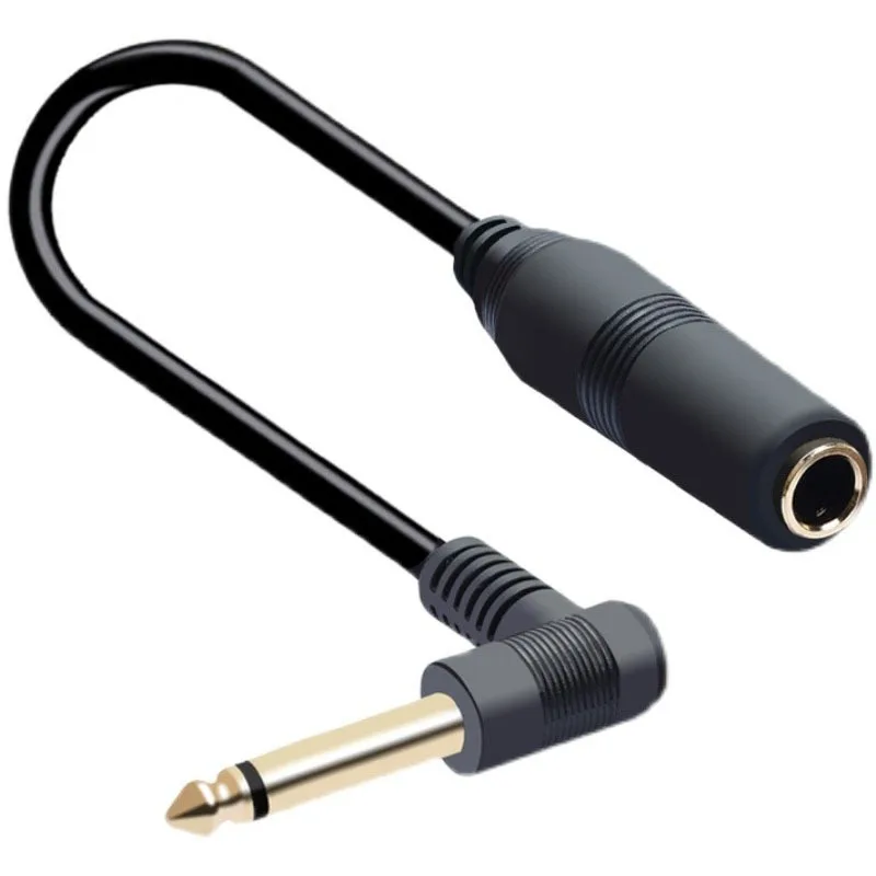 6.35mm laki-laki ke 6.35mm perempuan 90 derajat Stereo Headphone Adaptor Audio konverter kabel konektor 50cm