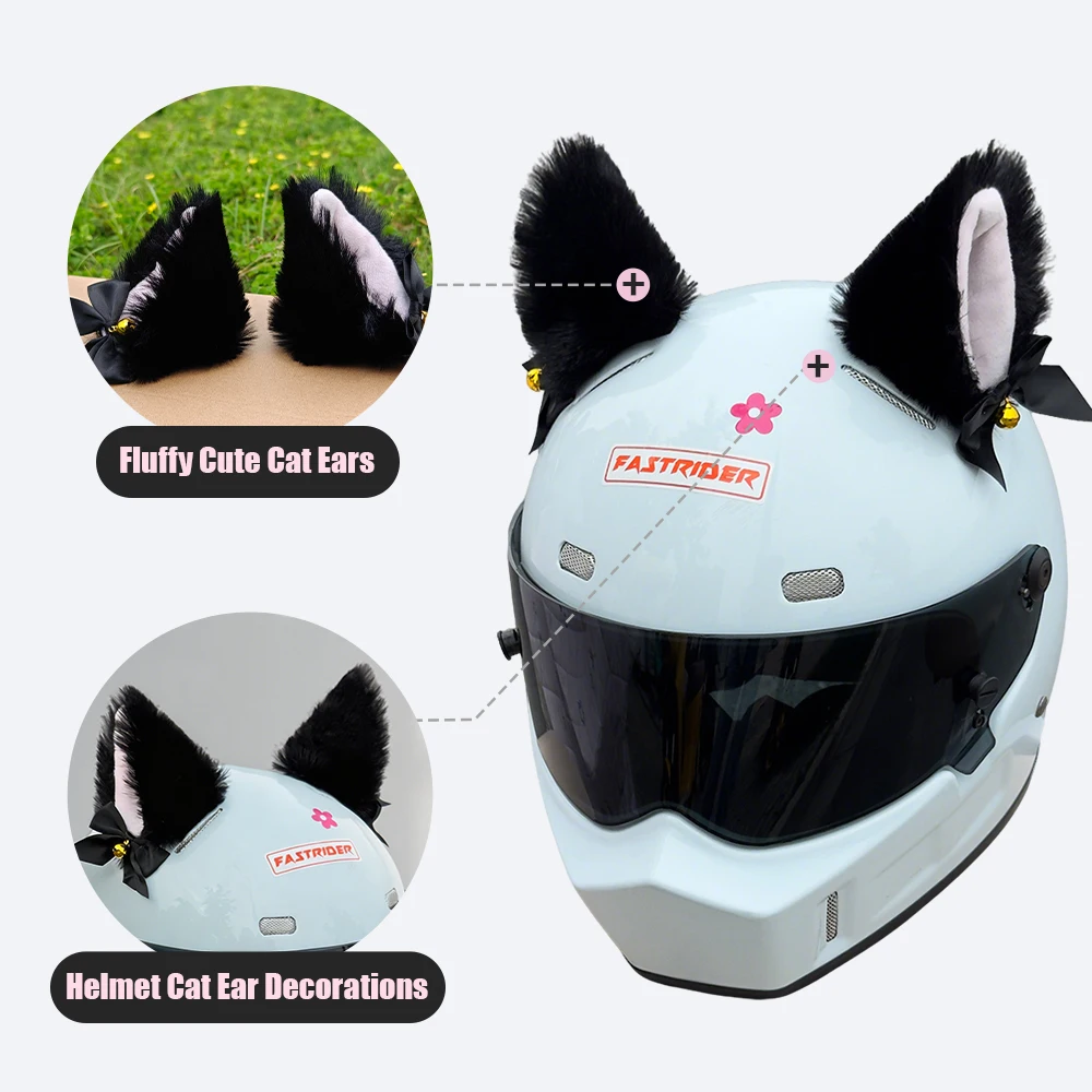 Cute Self-adhesive Motorcycle Helmet Decor Cosplay Personality Plush Cat Ears Soft Smooth Motocross Accessories
