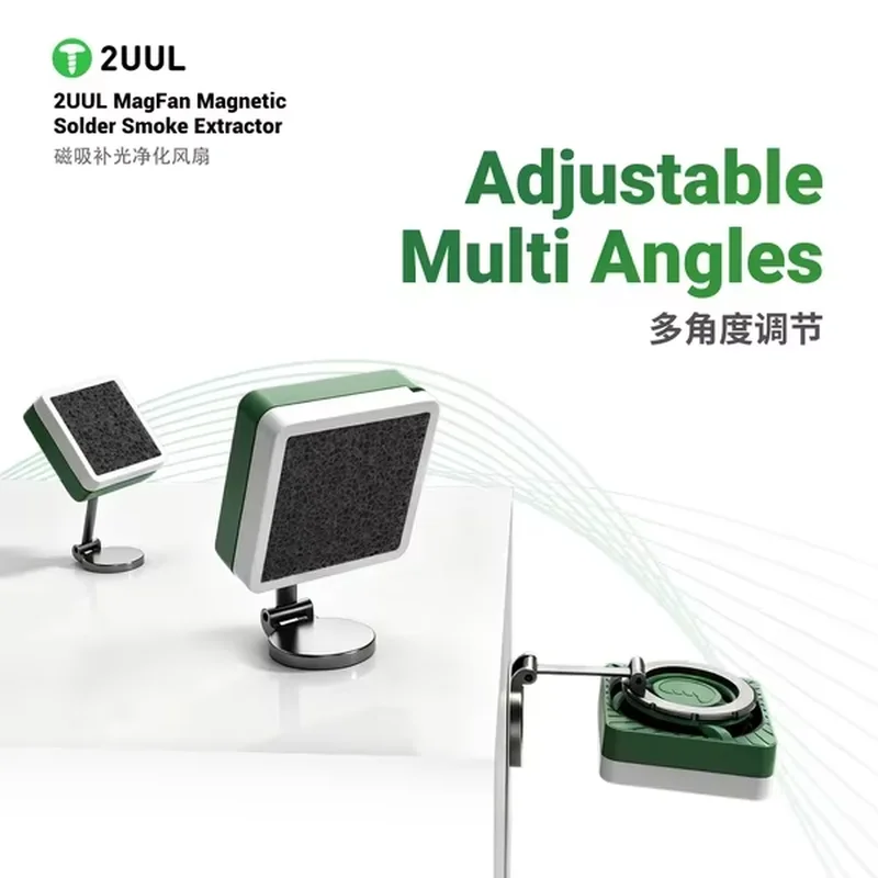 2UUL FE11 MagFan Magnetic Fume Extractor LED Light Adjustable Stand Smoke Purifier Fan for PCB Soldering Bench Repair