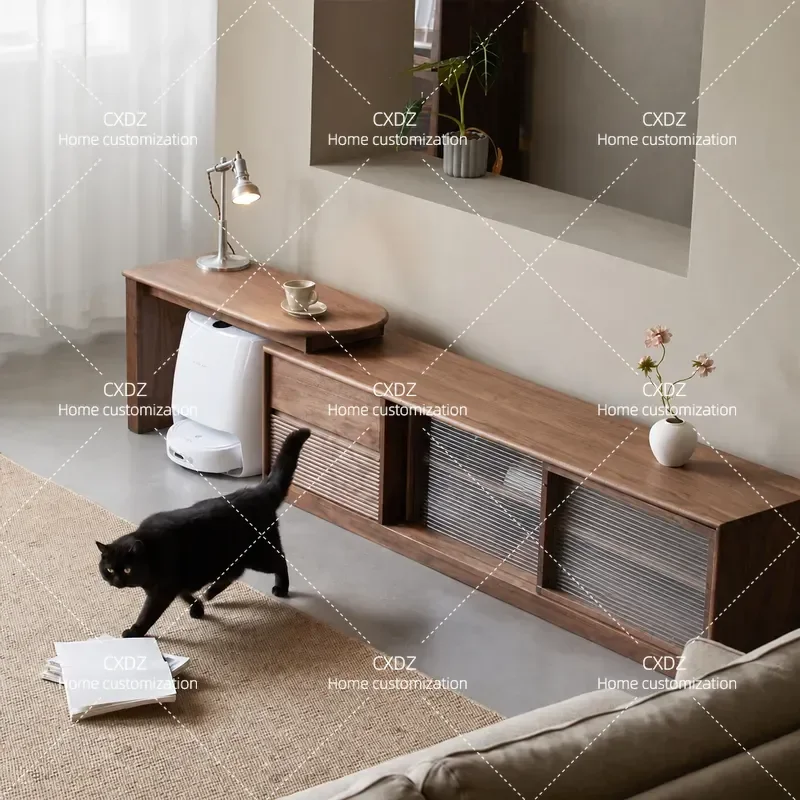 North American Black Walnut Solid Wood TV Cabinet Simple Mobile Combination Storage Villa Hotel Full Log Furniture