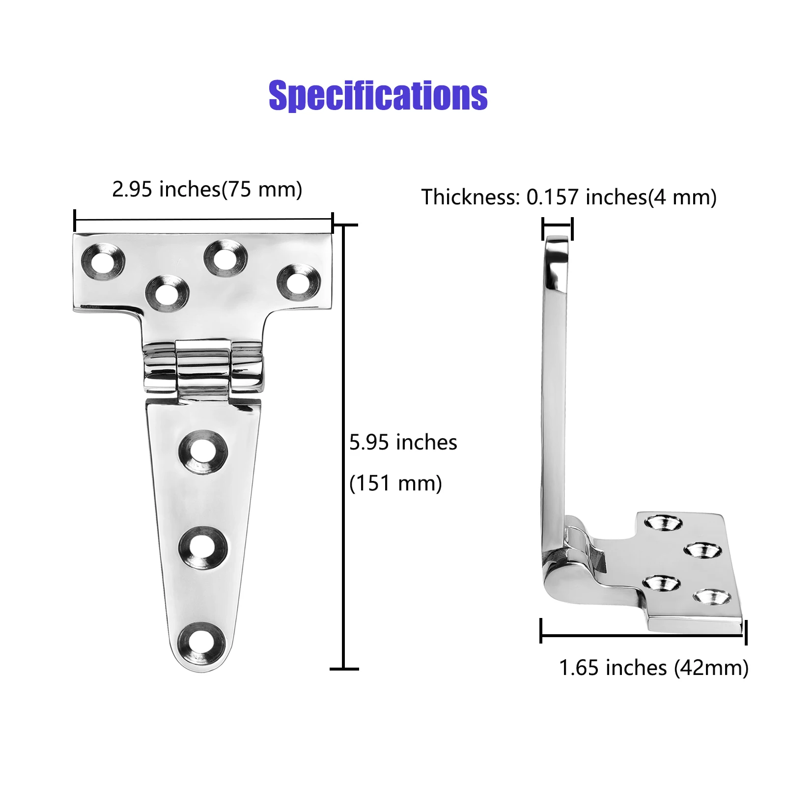 Marine Grade T Hinges, Stainless Steel Boat Hinges, 5.95 X 2.95 inches,, Heavy Duty 316 Stainless Steel with Screws