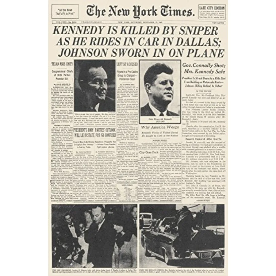 

Джон Ф. Кеннеди 1917-1963, 35-й президент США. Заголовок из газеты The New York Times от 23 ноября 1963 года.