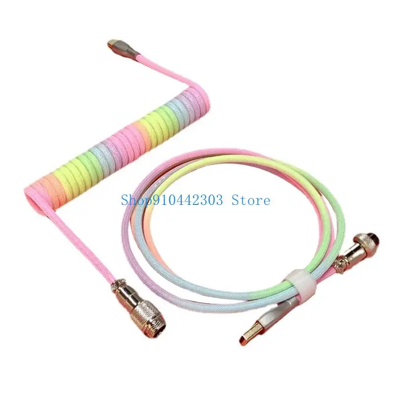 652F Coiled 1.8M Type C RGB USB Cable for Mechanical Keyboard Connector
