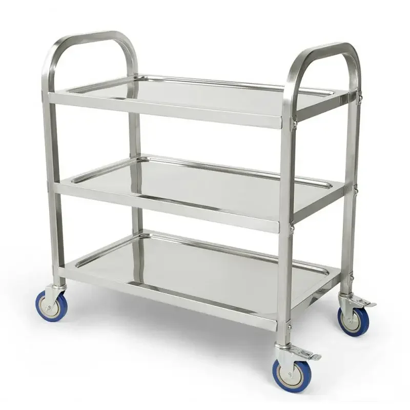 Stainless Steel Trolley Cart Catering Service Rolling Utility Cart 3 Layers Transport Storage Rack Restaurant Cart Shelf