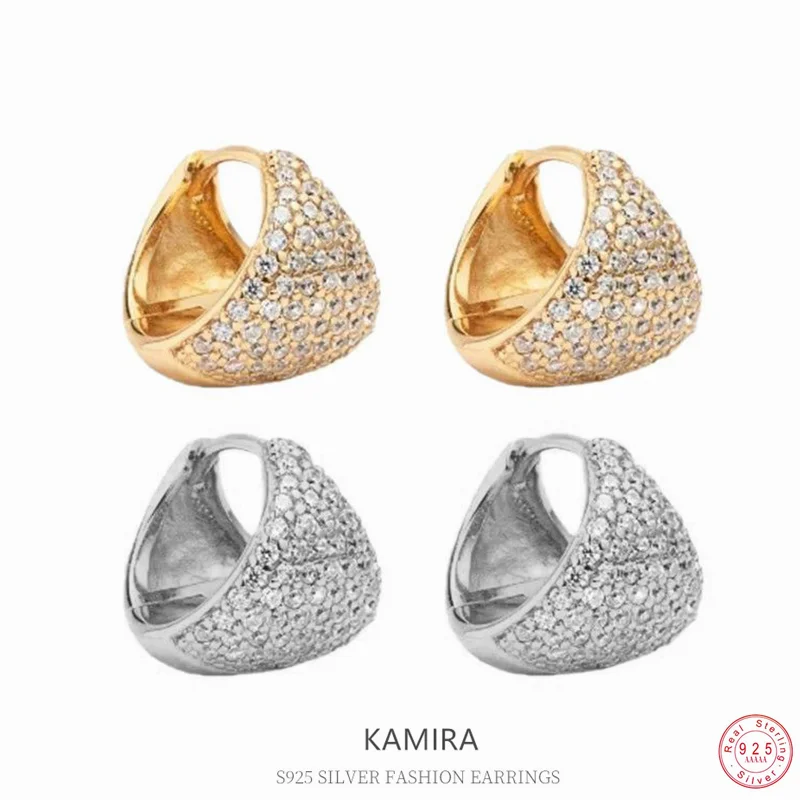 

KAMIRA 925 Sterling Silver Vintage Luxury Triangle Pave Zircon Hug Hoop Earrings for Women Party Temperament Exquisite Jewelry
