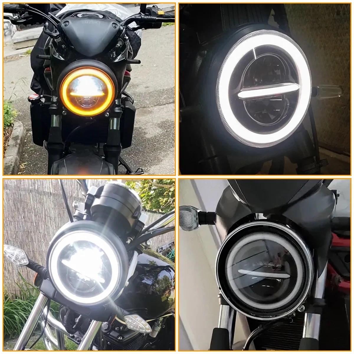 

A02Q-Motorcycle 7 Inch LED Headlight with Angel Eyes Halo Ring for BMW R NineT for Yamaha XVS650A for Indian Chieftain Lamp
