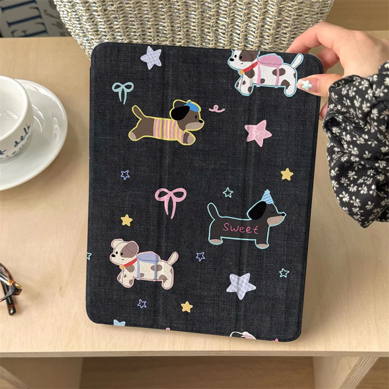 For Apple iPad Pro 2024 11 inch 2025 Air 5/4 10.9 iPad 10/8/9 9.7 10.2/10.5'' Mini 6/5/4 Case with Pen Holder Kawaii Puppy Cases