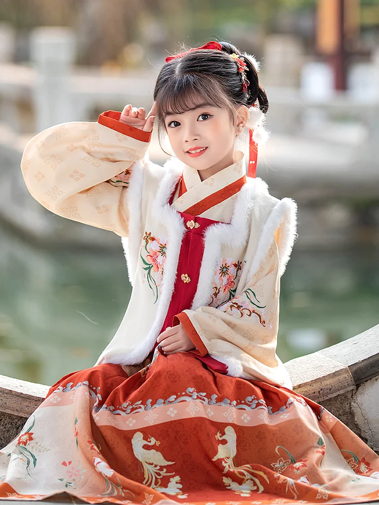 Giacche, gonne da ragazza, Ming made Hanfu Bijia, gonna a forma di cavallo addensata per bambini autunno e inverno, abbigliamento di capodanno