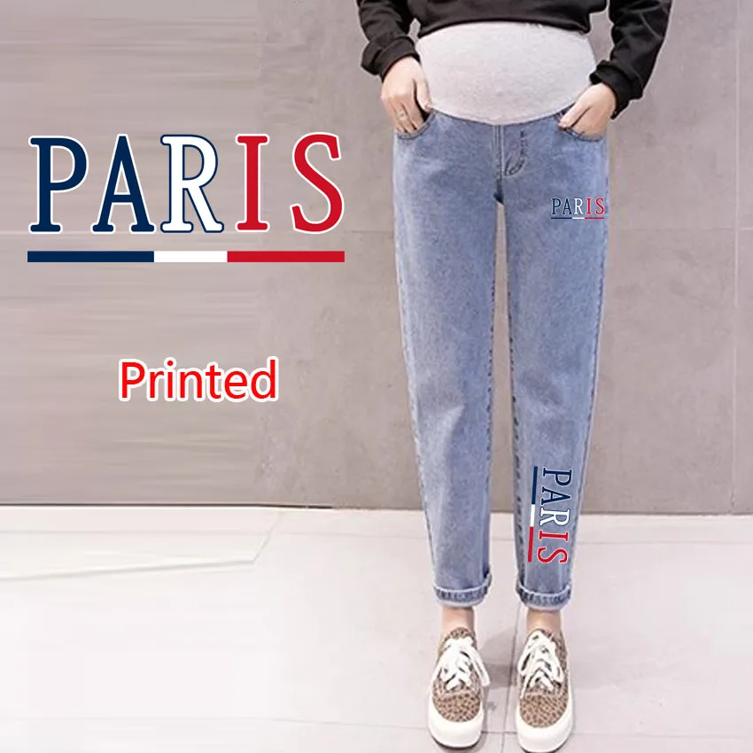 

Брюки для беременных PARIS с буквенным принтом, одежда для беременных, джинсовые джинсы, одежда для беременных, брюки для кормления, свободные брюки