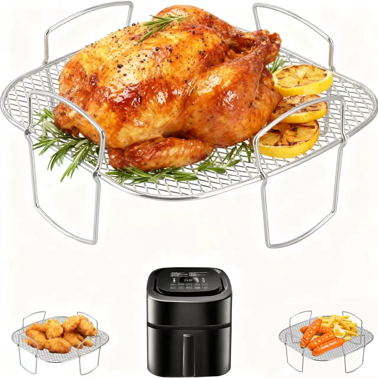 Square Air Grill Rack Basket for Cosori 5.5L 6.4L/ Proscenic 5.5L/Tefal 6.5L/Tristar 6L Phi/ Ninja Foodi Grill